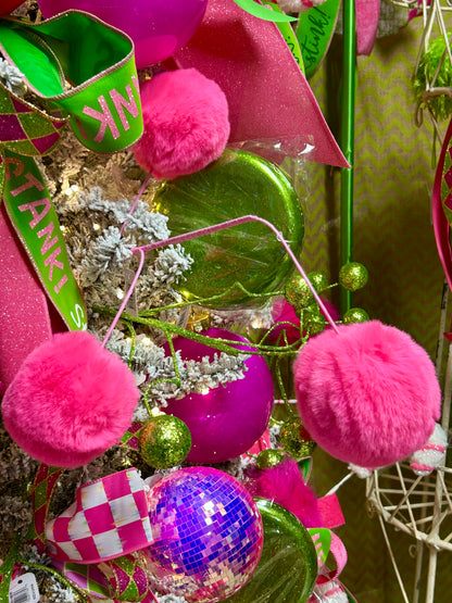 29 Inch Pink Furry Pom Pom Spray