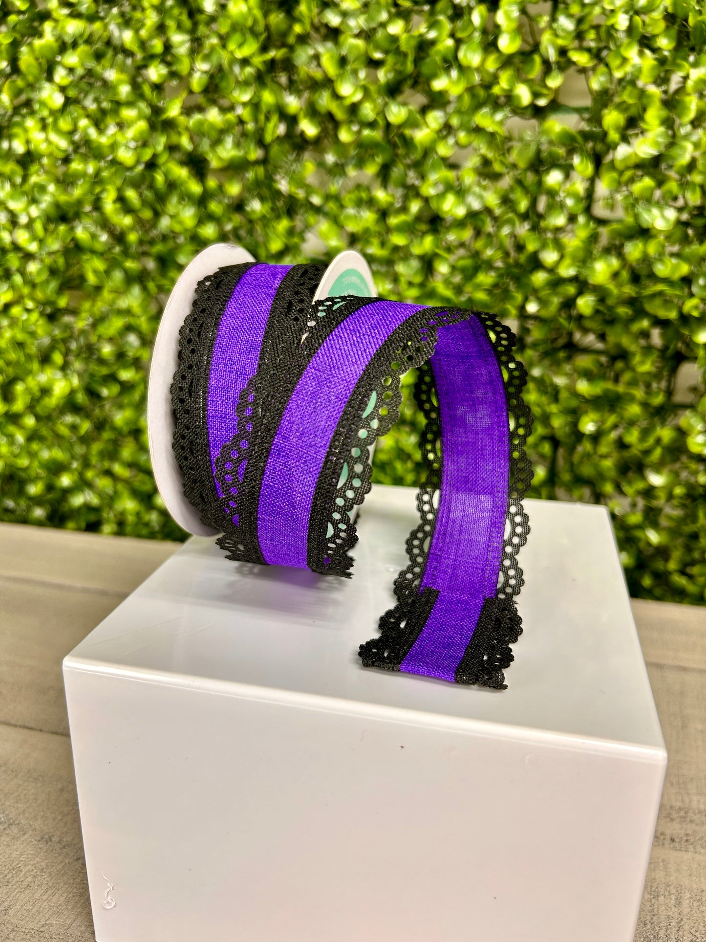 1.5 Inch Black And Purple Lace Edge Royal Burlap Ribbon
