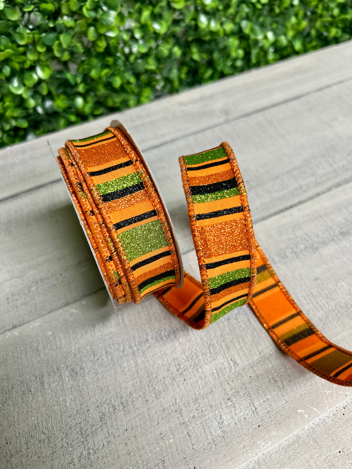 7/8 Inch By 10 Yard Orange Black And Lime Horizontal Stripe Ribbon