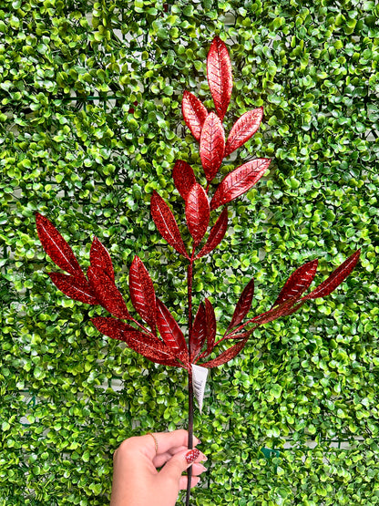 26 Inch Burgundy Metallic Bay Leaf Spray
