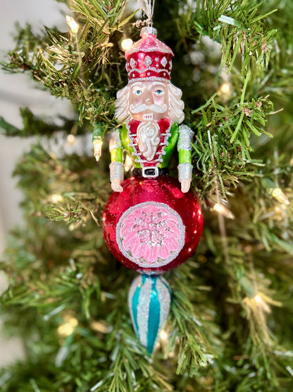 11 Inch Shiny Bright Nutcracker Sphere Glass Ornament