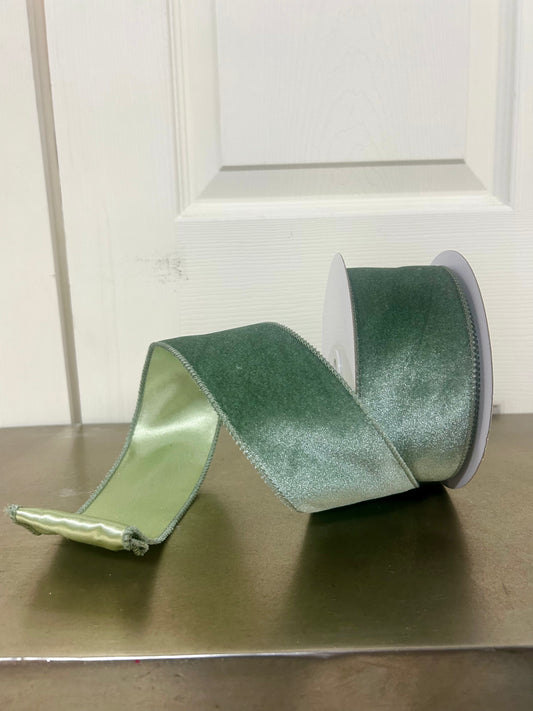2.5 Inch By 10 Yard Sage Green Velvet With Satin Backing Ribbon