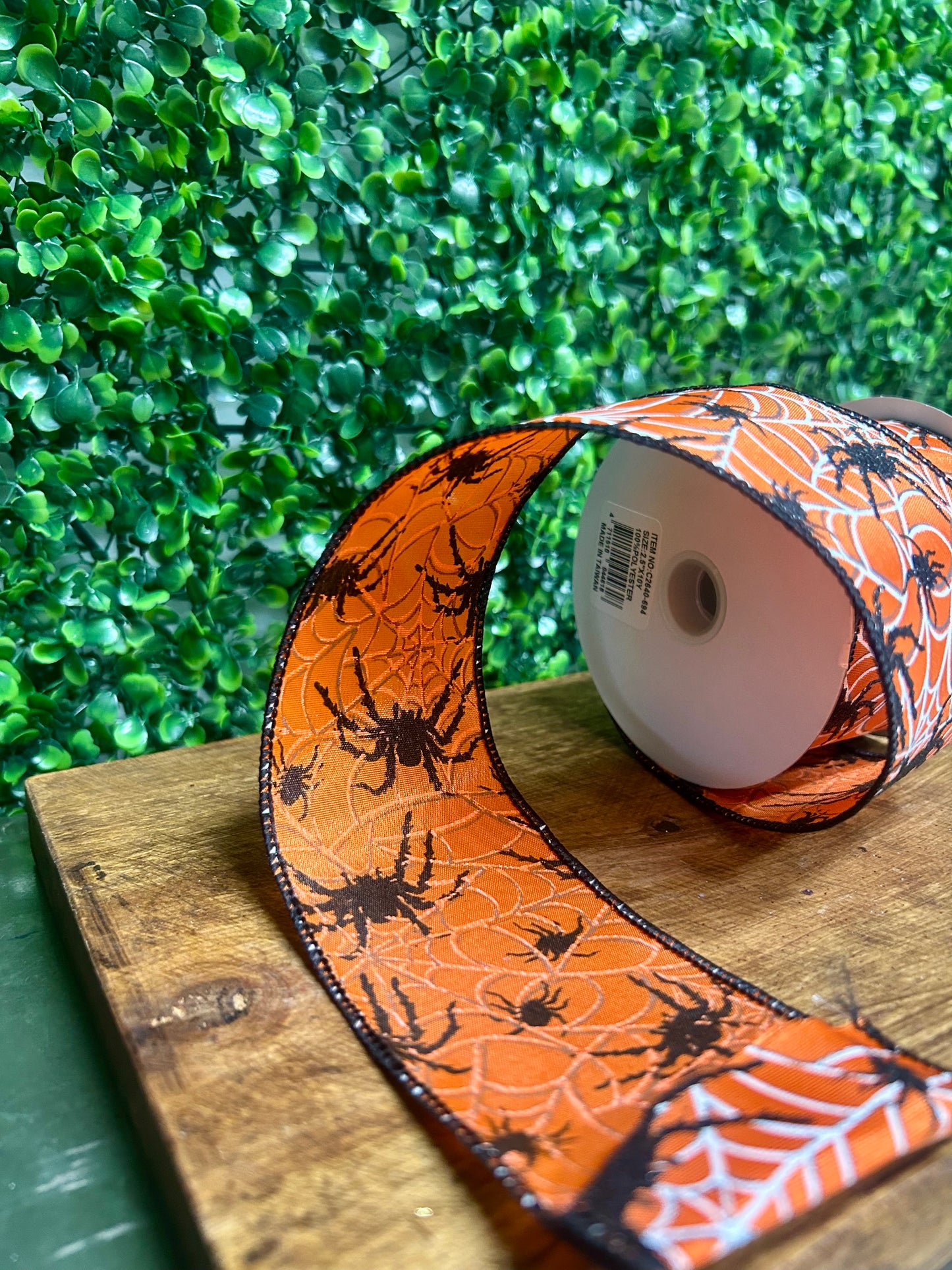 2.5 Inch By 10 Yard Black Glitter Spiders And Webs Halloween Ribbon