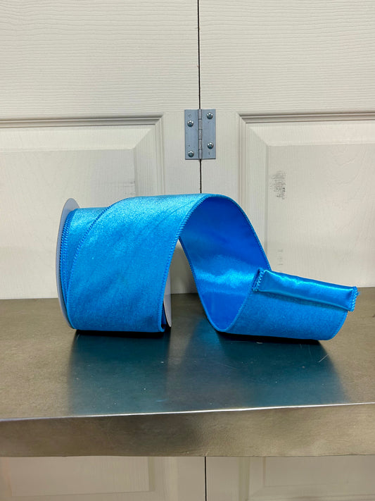 4 Inch By 10 Yard Turquoise Deluxe Velvet With Satin Backing Ribbon