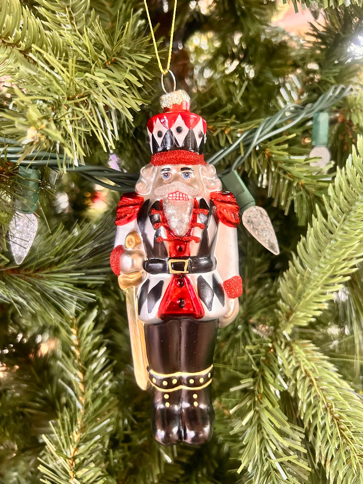 6.75 Inch Red And Black Brown Glass Soldier Ornament