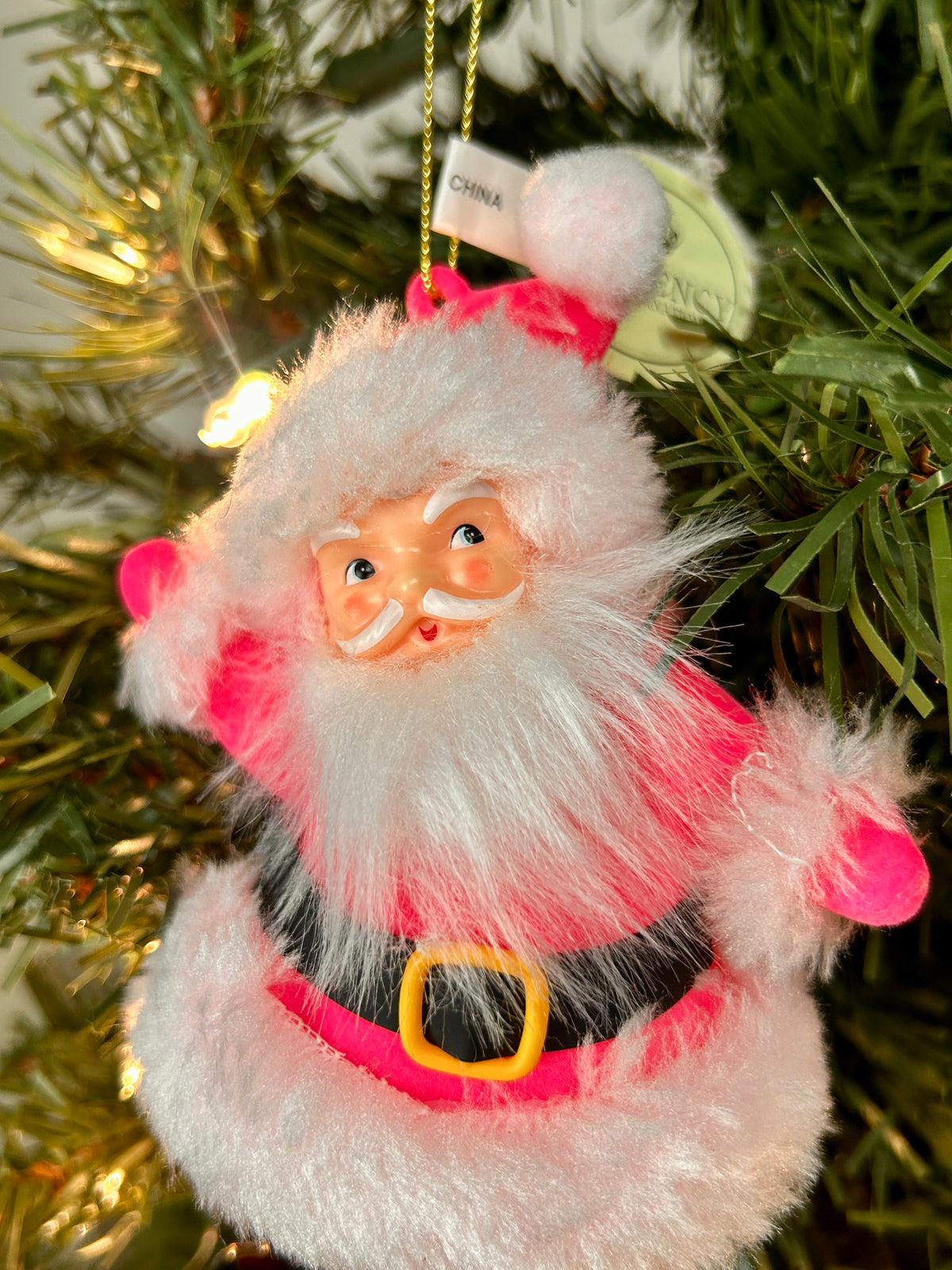 5.5 Inch Hot Pink Old Fashioned Santa Ornament