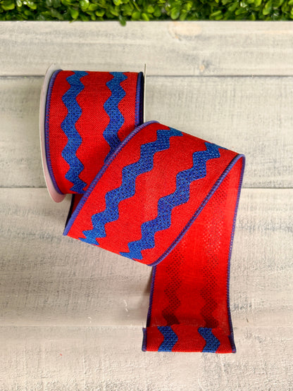 2.5 Inch By 10 Yard Red And Royal Blue Ric Rac Ribbon