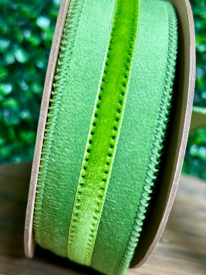 1.5 Inch By 10 Yard Green On Green Velvet Ribbon