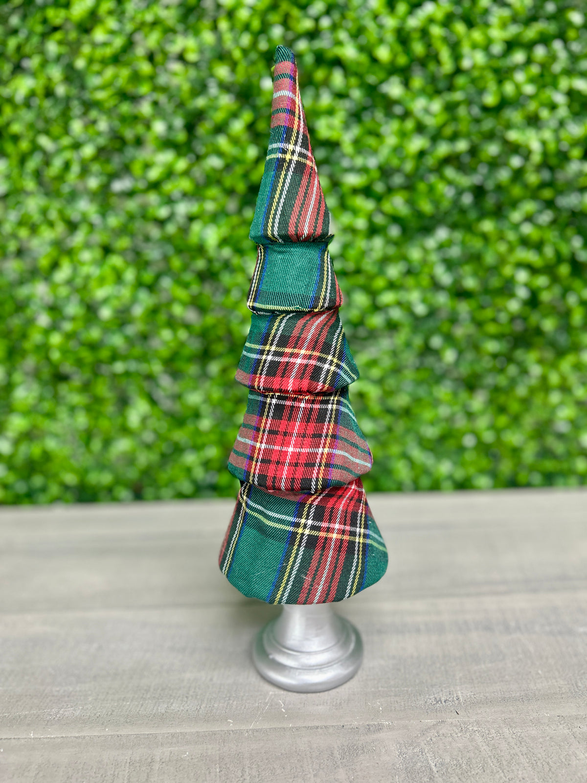 14.5 Inch Green And Red Plaid Tree Table Top Decor