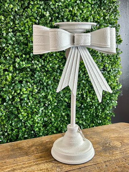 15 Inch White Metal Bow Candle Holder