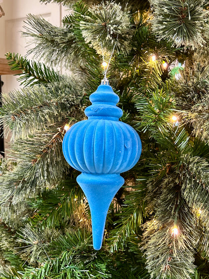 10 Inch Ice Blue Plastic Flocked Finial Ornament