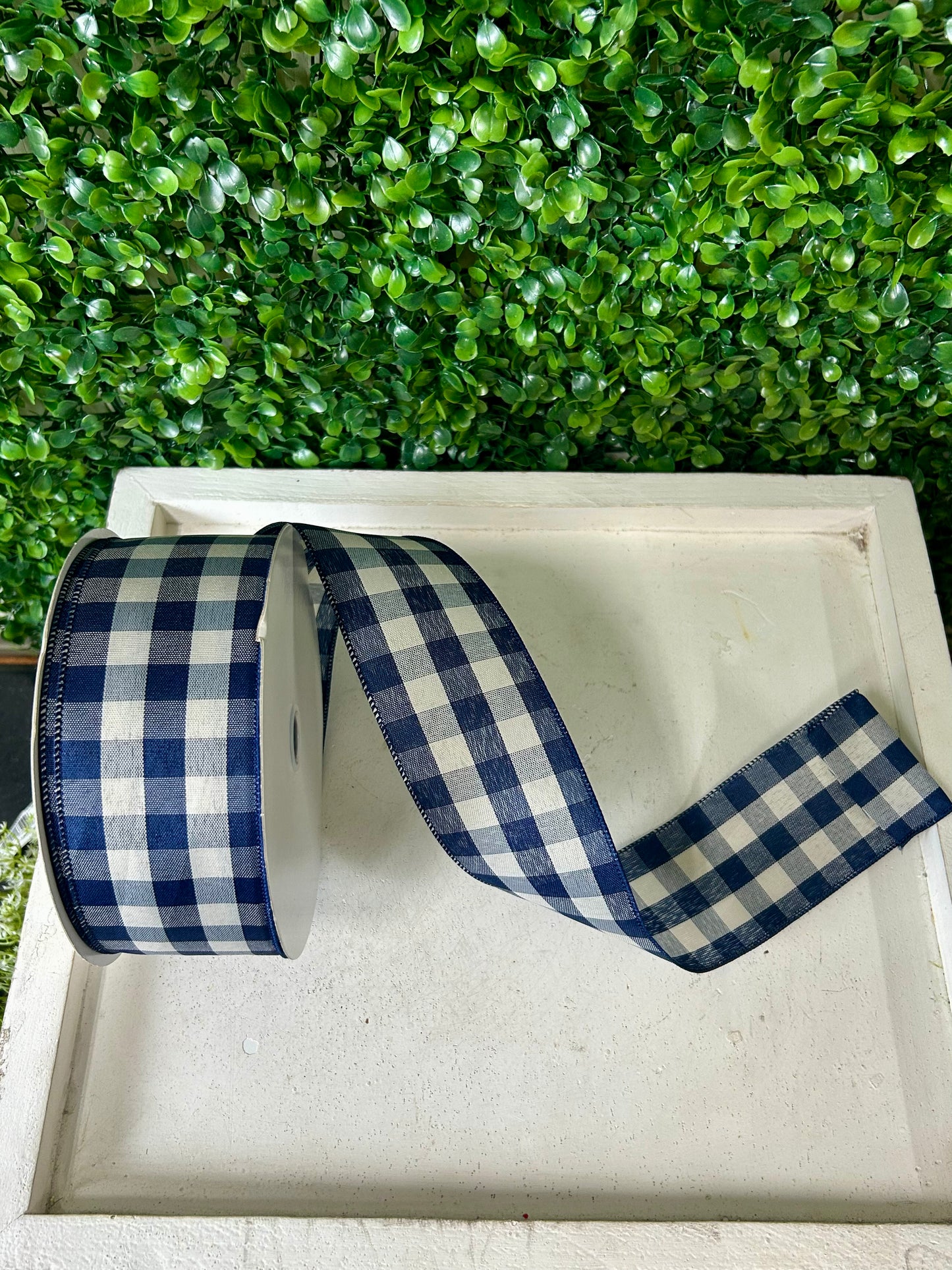 2.5 Inch By 50 Yard Navy Blue And Cream Woven Check