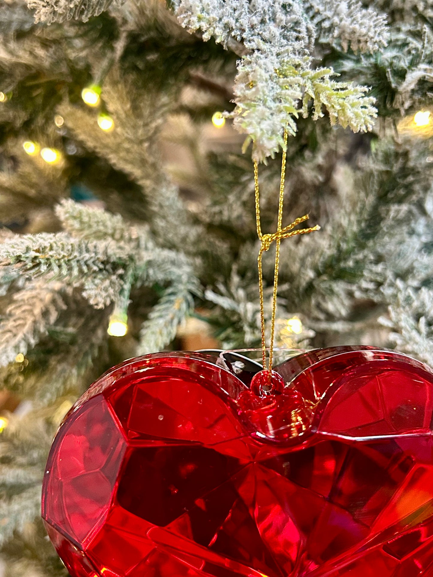 4 Inch Red Plastic Heart Diamond Ornament