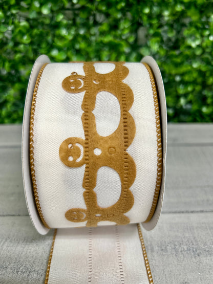 2.5 Inch By 10 Yard Ivory Linen With Gingerbread Cutouts Ribbon