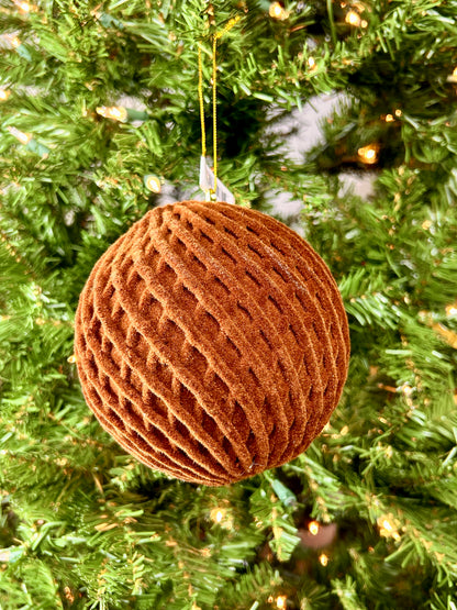 5 Inch Brown Flocked Ball Ornament
