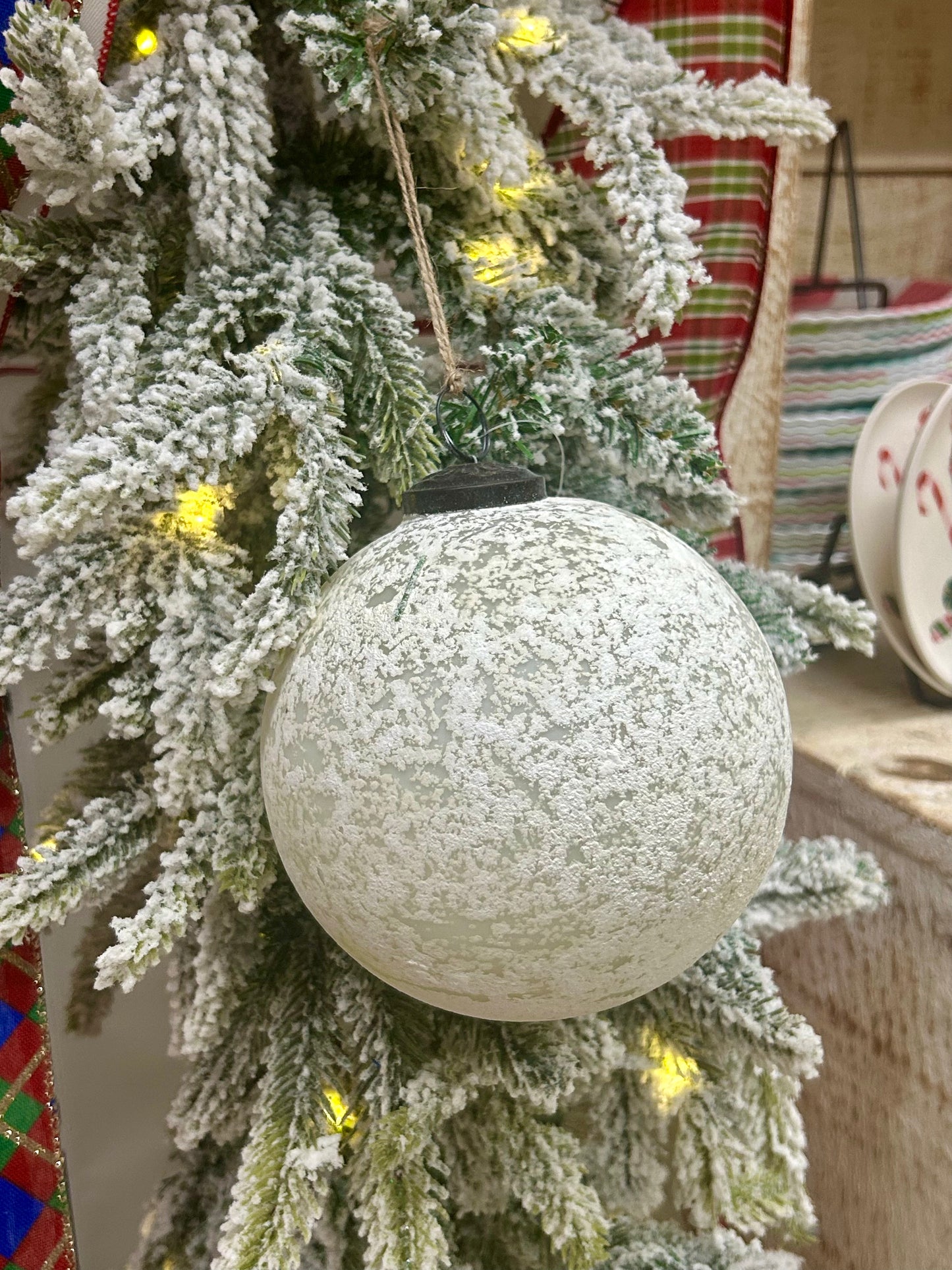 4.75 Inch Matte White And Clear Rustic Glass Ball Ornament