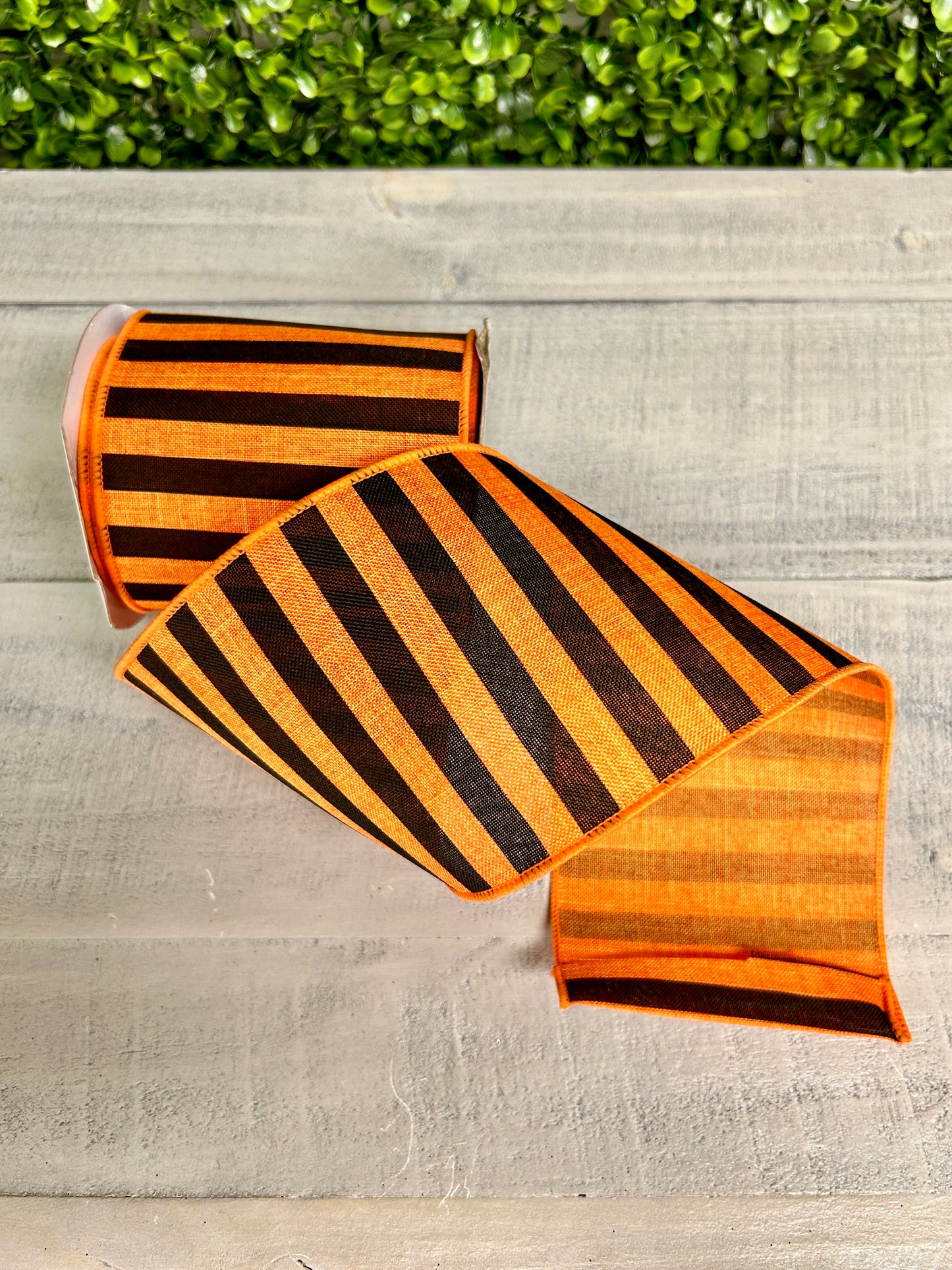 4 Inch By 10 Yard Orange And Black Medium Horizontal Stripe On Royal Ribbon