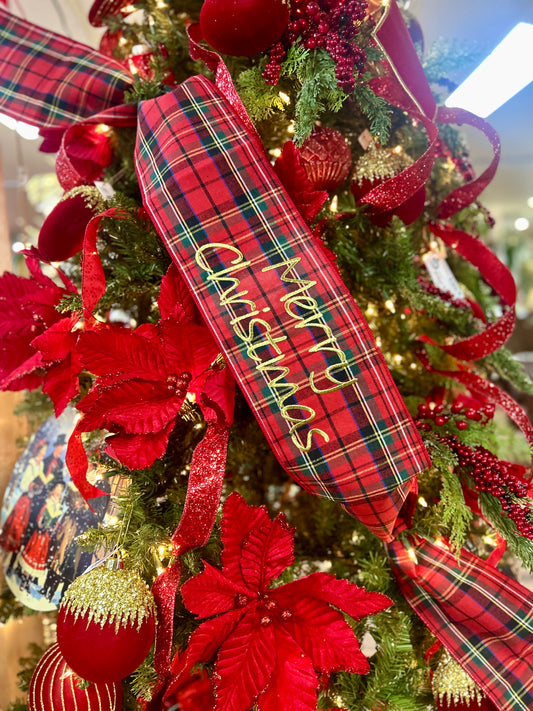 70 Inch Red Green Plaid Merry Christmas Banner