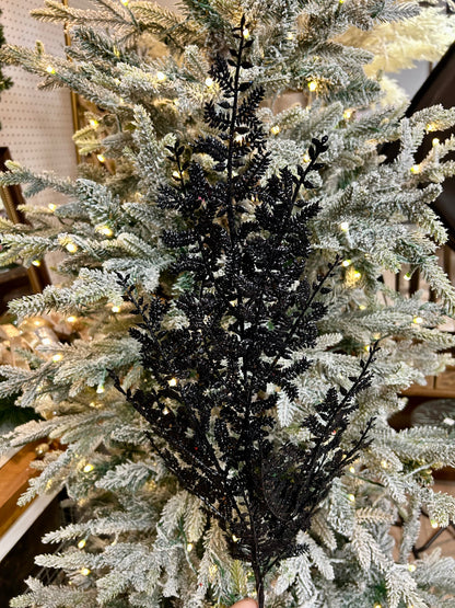 29 Inch Black Glittered Fern Spray
