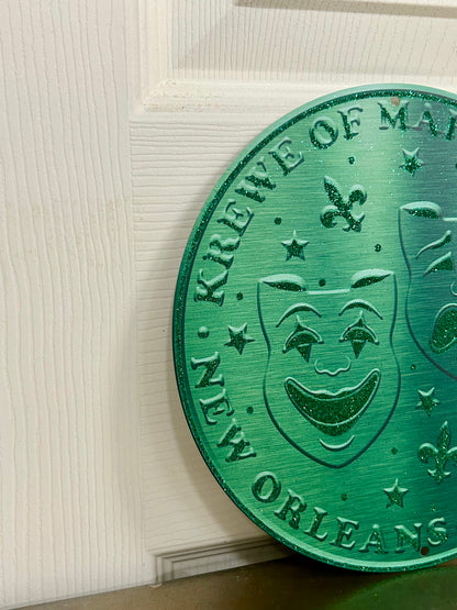 8 Inch Emerald Green Glitter Mardi Gras Masks Coin Sign