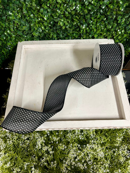 2.5 Inch By 10 Yard Black And White Raised Swiss Dots On Royal Ribbon