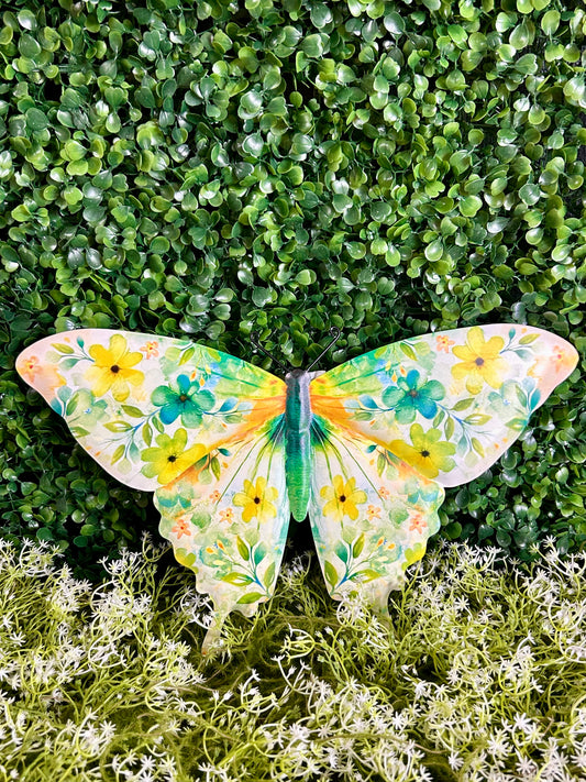 13.5 Inch Green And Yellow Botanical Butterfly Sign