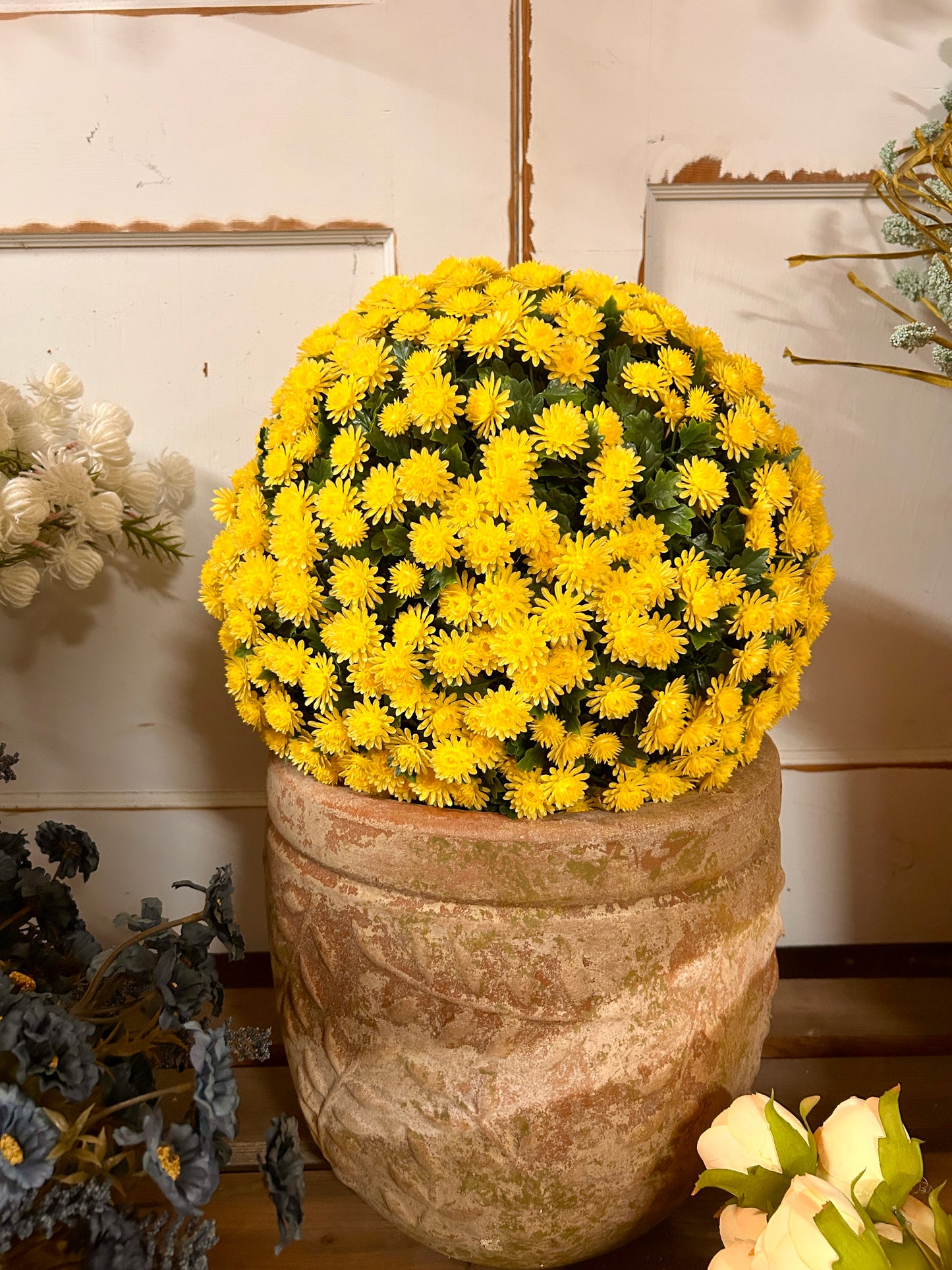 16 Inch Yellow Mum Topiary Ball