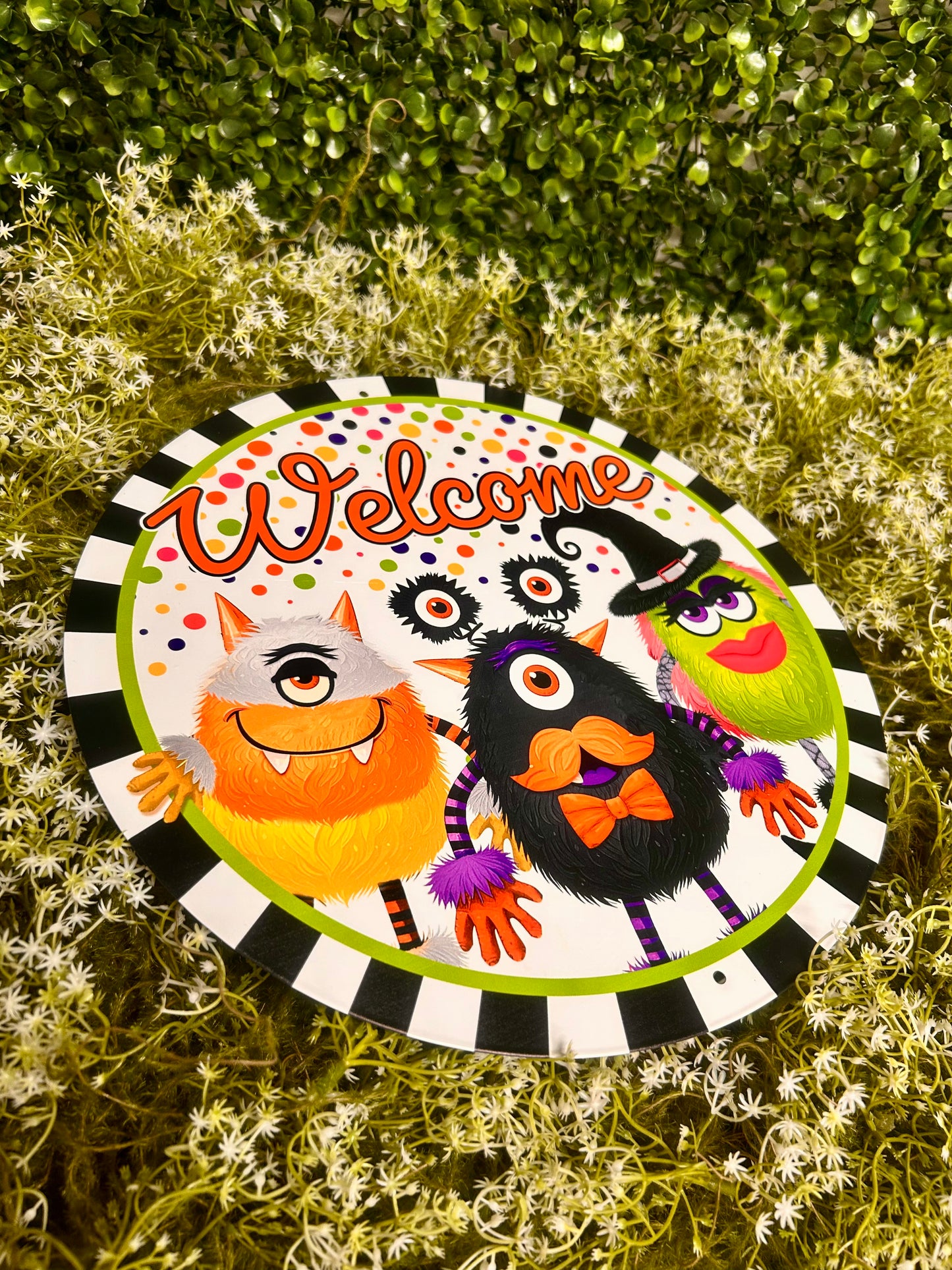 12 Inch Metal Multicolor Welcome Monster Sign