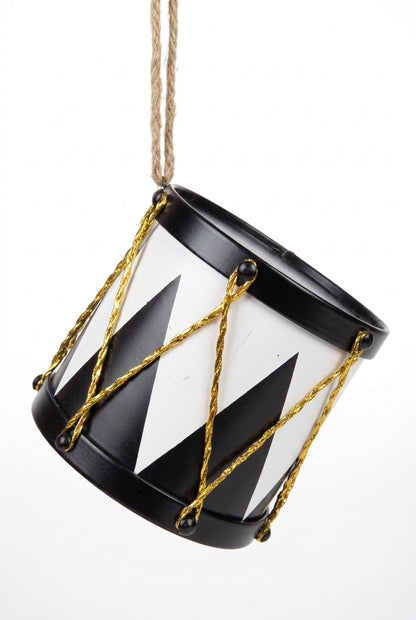 6 Inch Black And White Drum Ornament