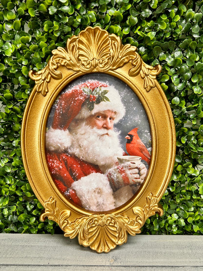 8 By 12 Inch Gilded Frame Santa And Cardinal Art Two Styles