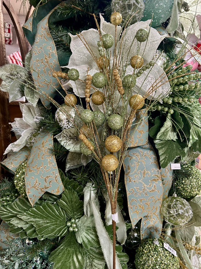 35 Inch Sage Green And Gold Ball And Bead Spike Spray