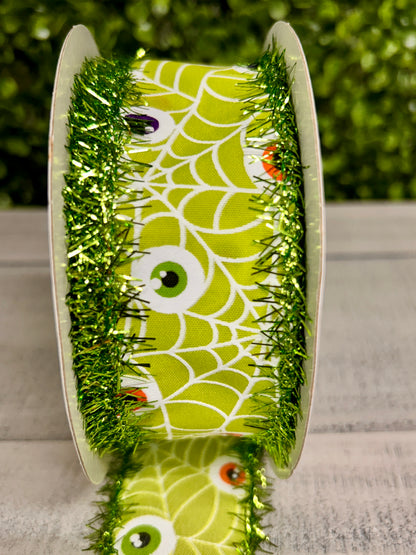 1.5 By 10 Yards Inch Lime Satin Eyeballs Ribbon