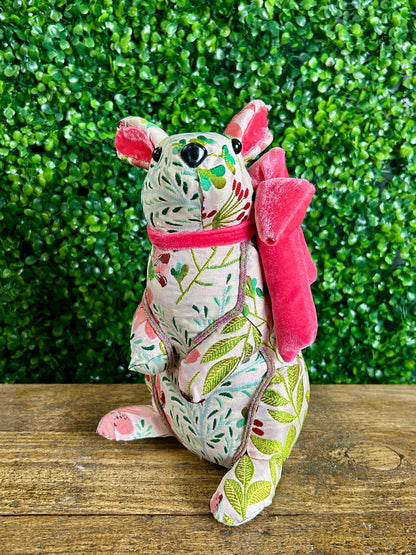 Pink And Green Floral Fabric Easter Bunny With Pink Bow Two Styles