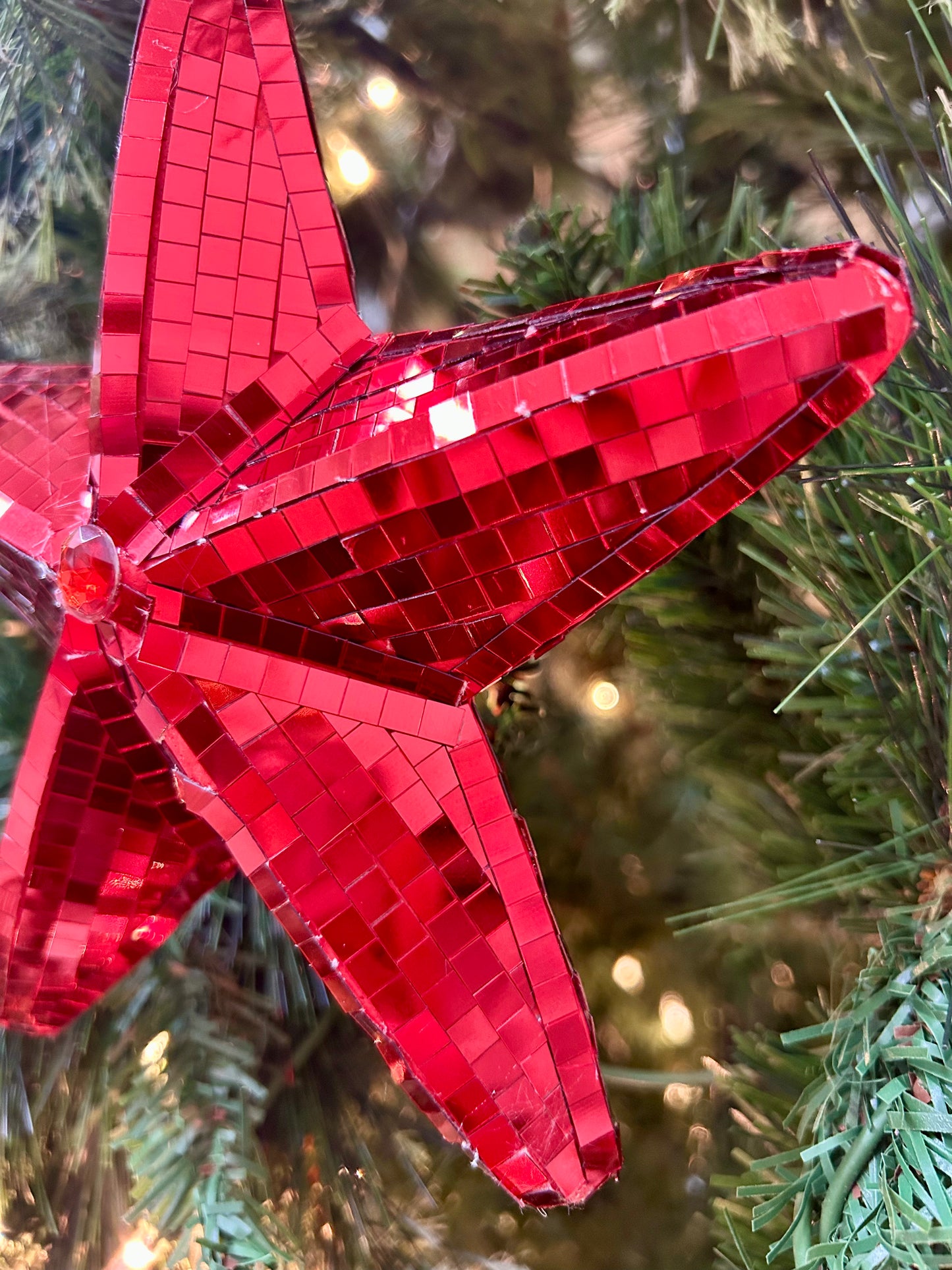 6.5 Inch Red Mirror Star Ornament