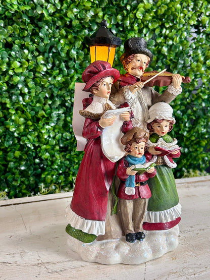 11 Inch Lighted Resin Holiday Carolers Figurine