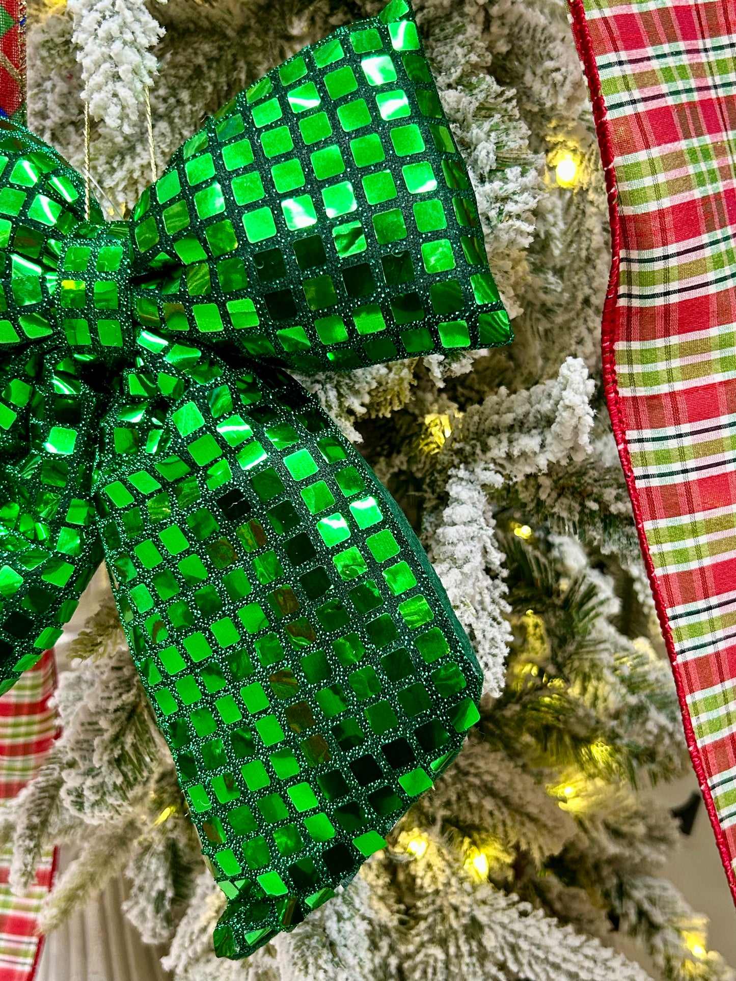 9.25 Inch Plush Dark Green Bow Ornament