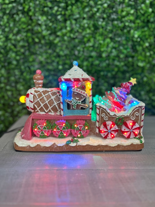11.4 Inch Electric Lighted Colorful Resin Gingerbread Train