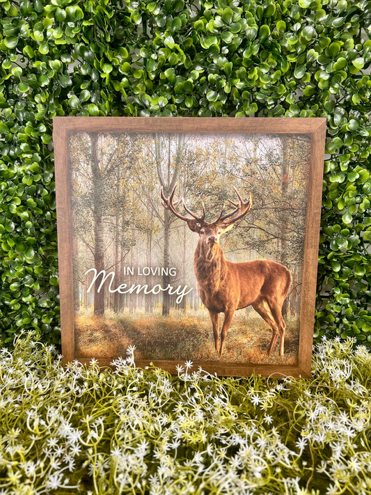 10 Inch In Loving Memory Deer Wood Square Sign