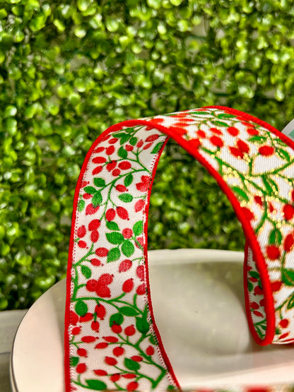 1.5 Inch By 10 Yard Mini Berries On Vines Satin Ribbon