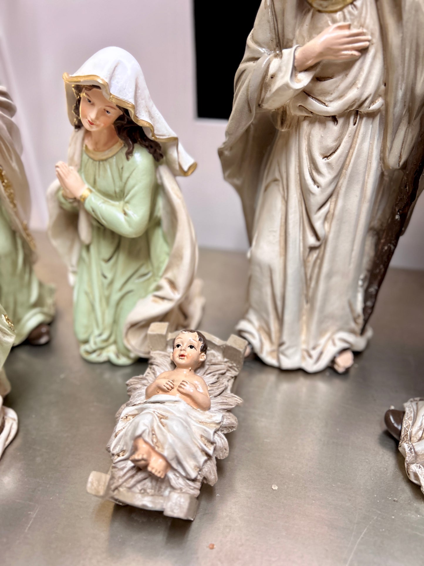 Sage And Cream Resin Six Piece Nativity Set