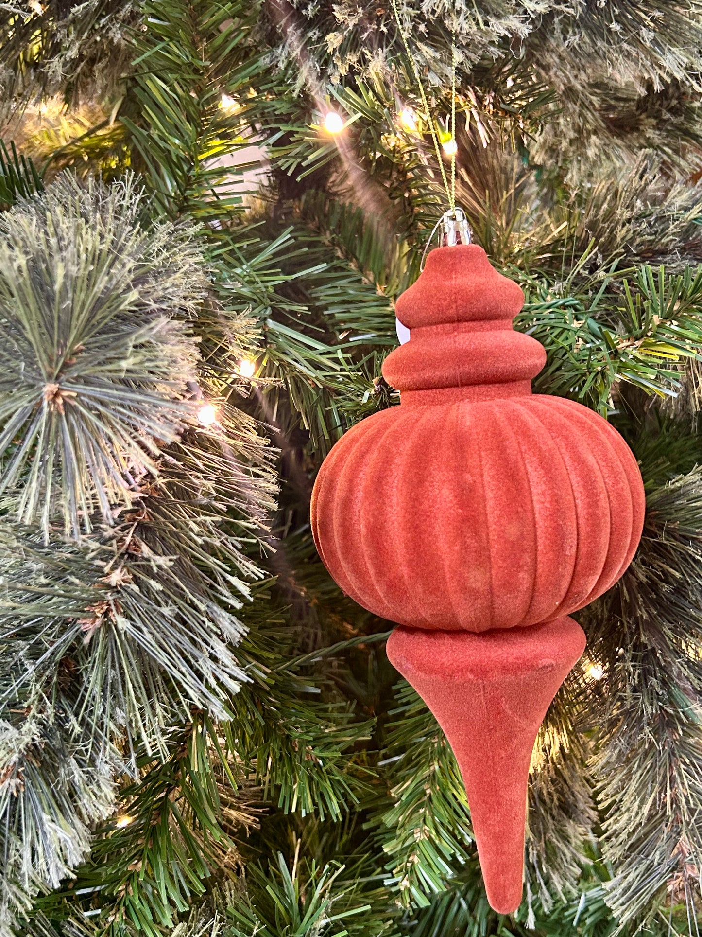 10 Inch Burnt Umber Plastic Flocked Finial Ornament