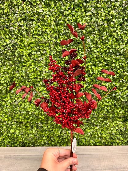 18 Inch Burgundy And Red Mixed Berry Boxwood Spray