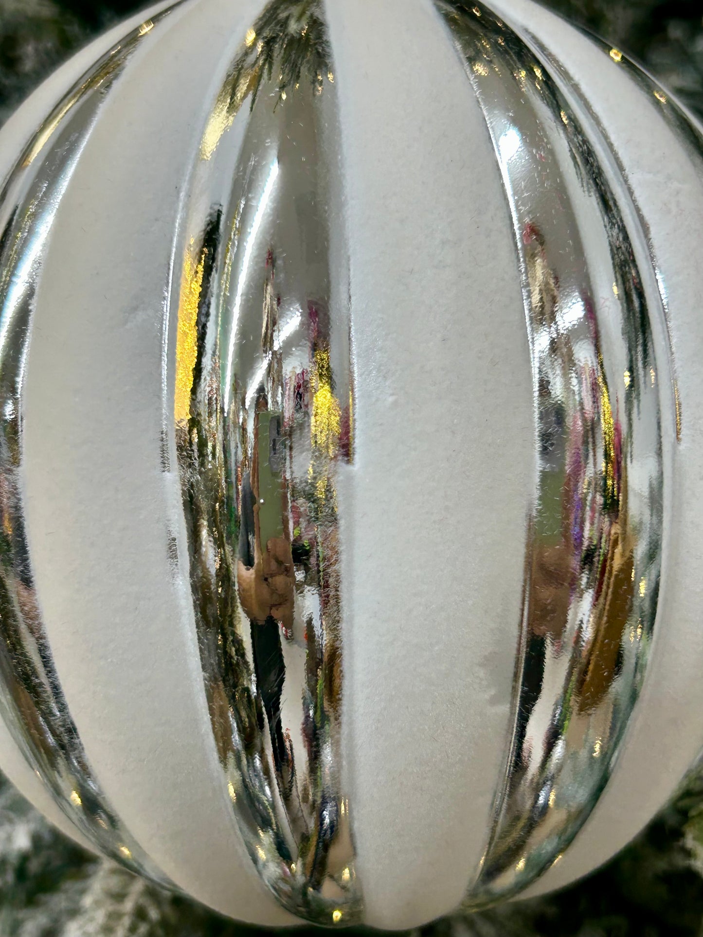 6 Inch Silver And White Stripe Ball Ornament