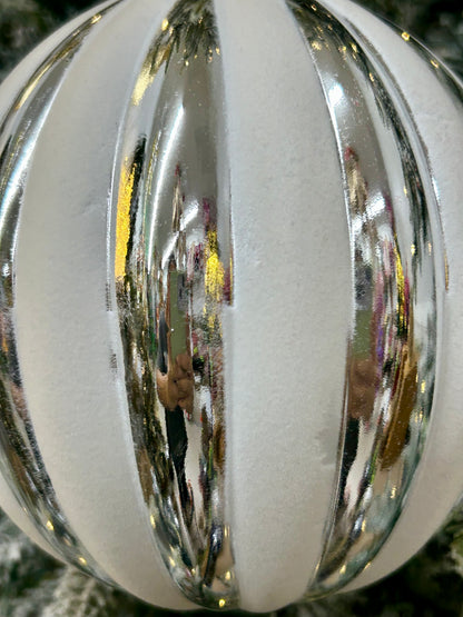 6 Inch Silver And White Stripe Ball Ornament