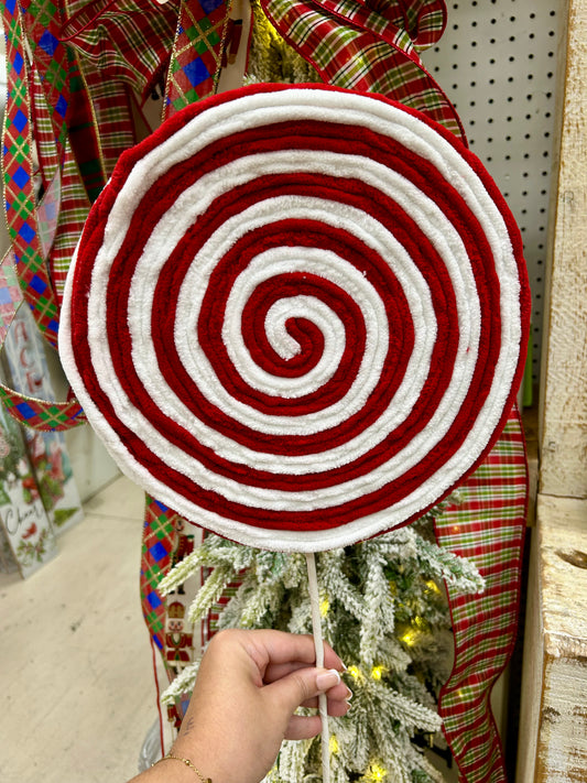 30 Inch Red And White Yarn Swirl Peppermint Lollipop