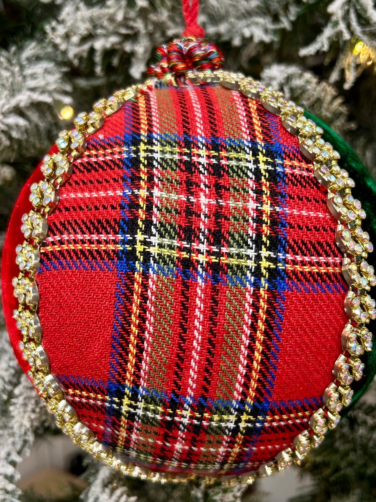 6 Inch Diamond Plaid Velvet Ball Ornament
