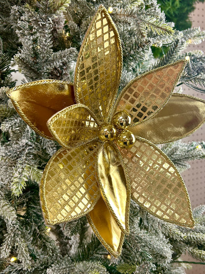 15 Inch Gold Square Sequin Poinsettia