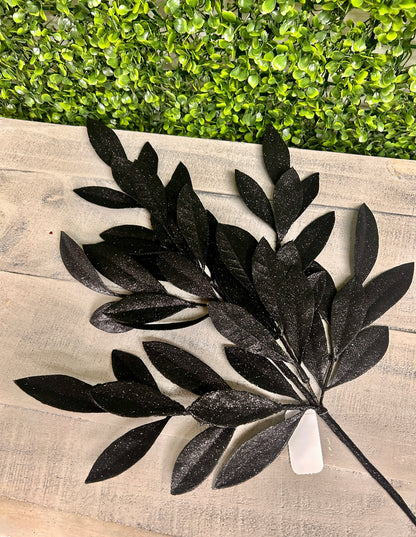23 Inch Black Glitter Bay Leaf Spray