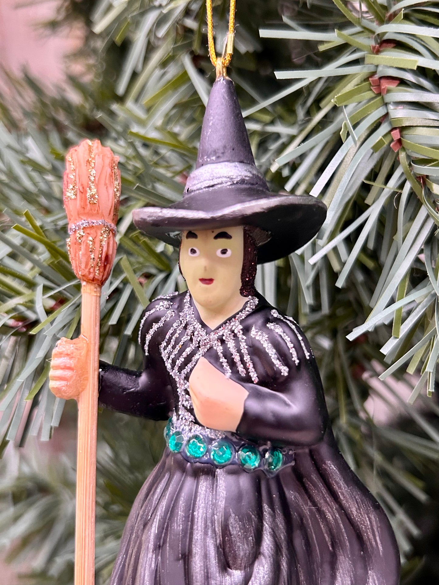 6 Inch Green Witch Glass Ornament