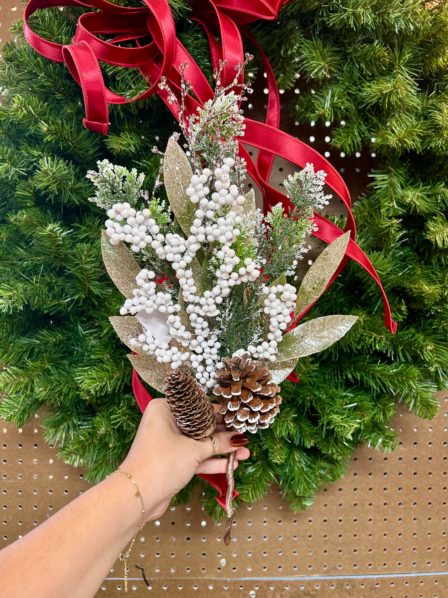 18 Inch White Berry Pinecone And Twig Pine Pick